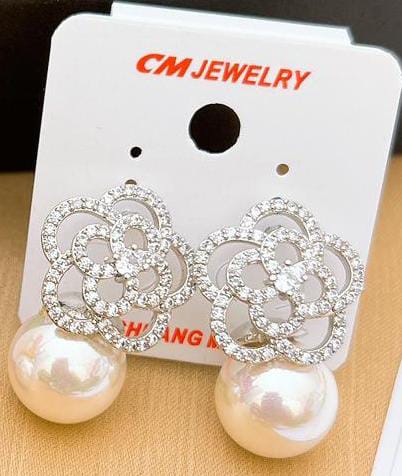 Luxury Pearl Crown Earrings – Real Stone Crystal Studs