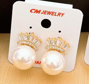 Luxury Pearl Crown Earrings – Real Stone Crystal Studs