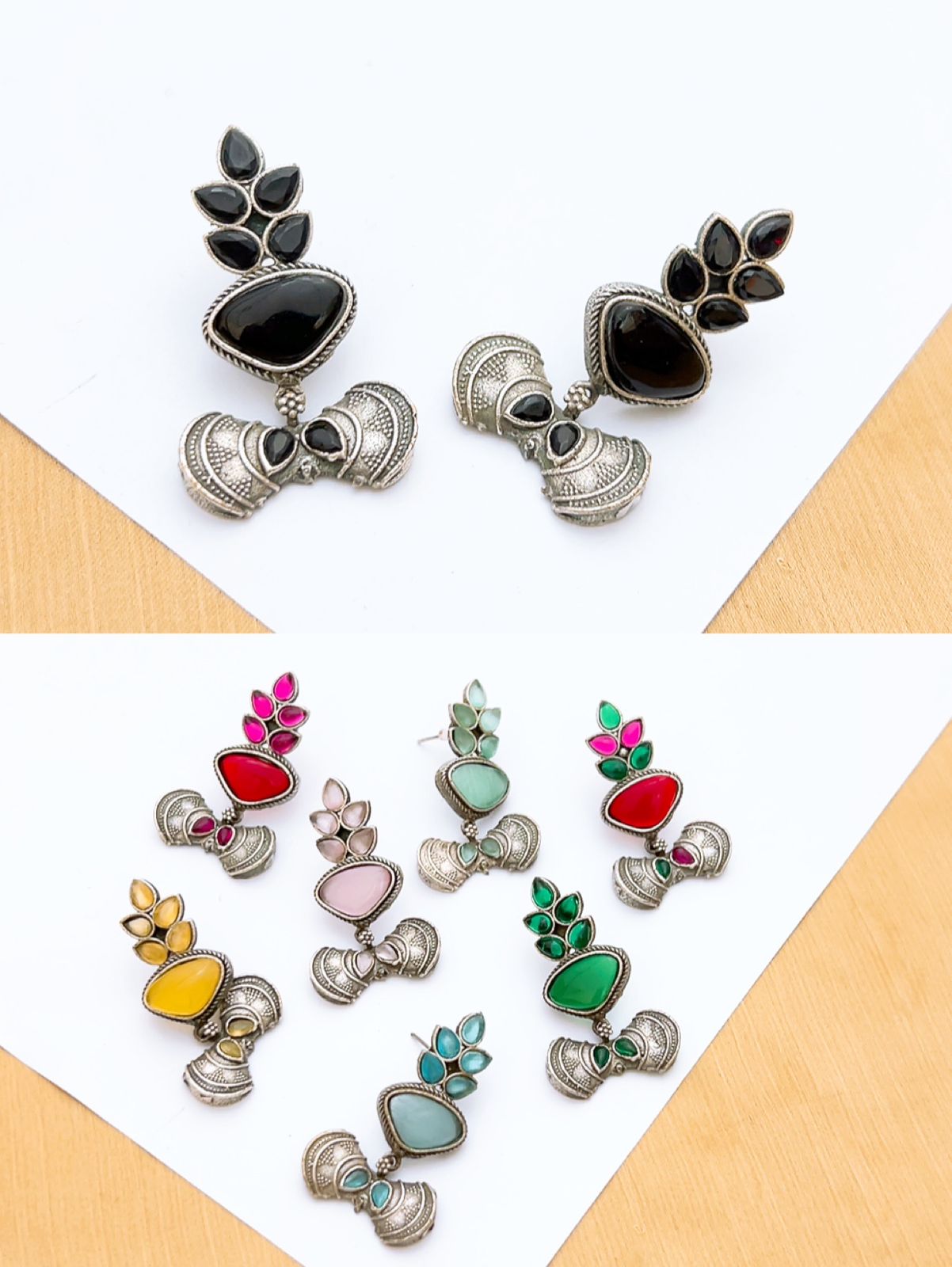 Colorful Oxidized Stone Earrings – Traditional Ethnic Boho Jewelry for Women