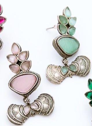 Colorful Oxidized Stone Earrings – Traditional Ethnic Boho Jewelry for Women