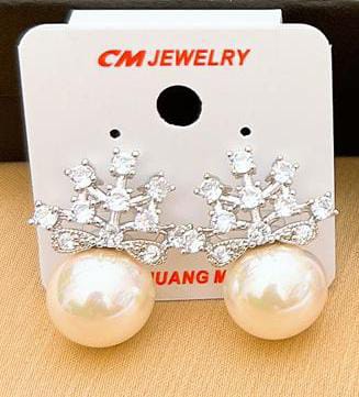 Luxury Pearl Crown Earrings – Real Stone Crystal Studs